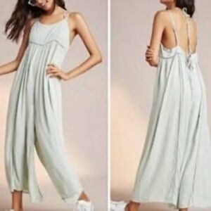 Anthropologie Lilka Mint Green Strappy Wide Leg Crop Jumpsuit Sz M